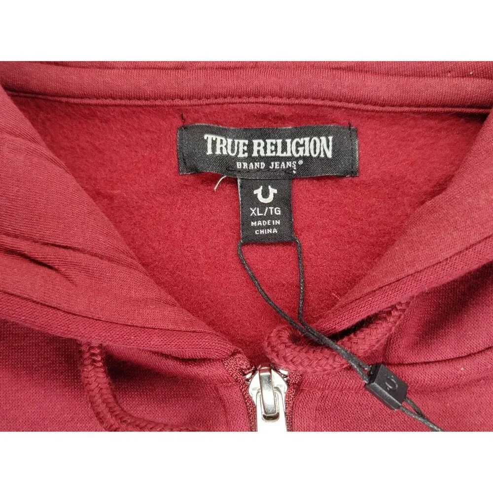 True Religion Overlap Buddha Full Zip Up Hoodie Mens XL Chocolate Truffle NWT